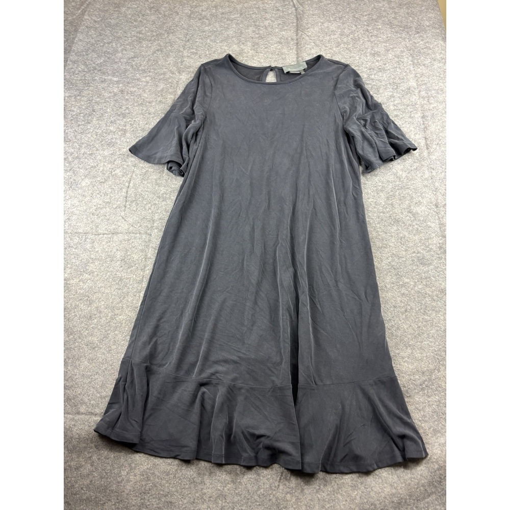 Anthropologie Women's S Averil Midi Dress Gray Flounce Ruffle Minimalist Western